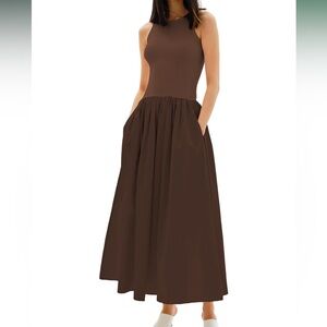 Elegant Brown Sleeveless Maxi Dress